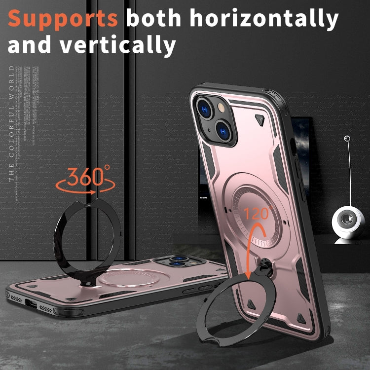 For iPhone 15 Plus PC Hybrid TPU Armor MagSafe Ring Holder Phone Case