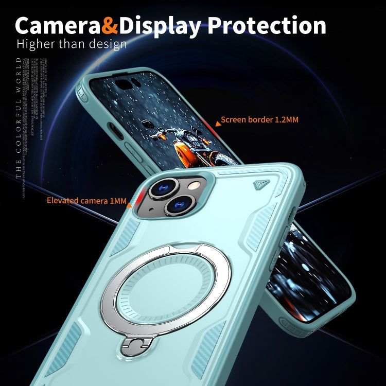 For iPhone 15 PC Hybrid TPU Armor MagSafe Ring Holder Phone Case