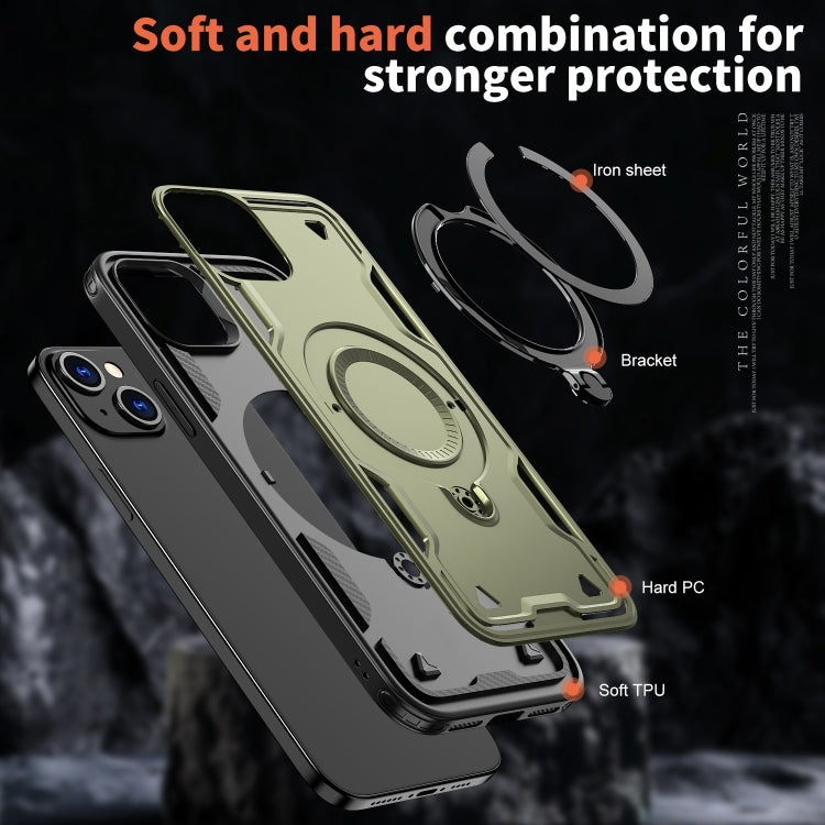 For iPhone 15 PC Hybrid TPU Armor MagSafe Ring Holder Phone Case