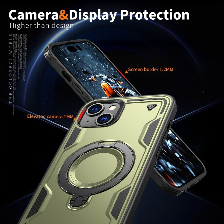 For iPhone 15 PC Hybrid TPU Armor MagSafe Ring Holder Phone Case