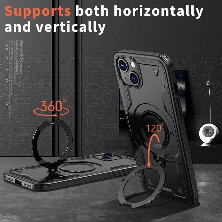 For iPhone 15 PC Hybrid TPU Armor MagSafe Ring Holder Phone Case