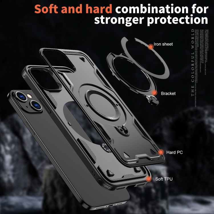 For iPhone 15 PC Hybrid TPU Armor MagSafe Ring Holder Phone Case