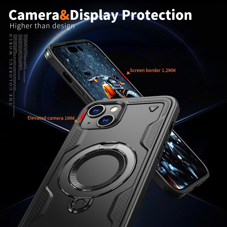For iPhone 15 PC Hybrid TPU Armor MagSafe Ring Holder Phone Case