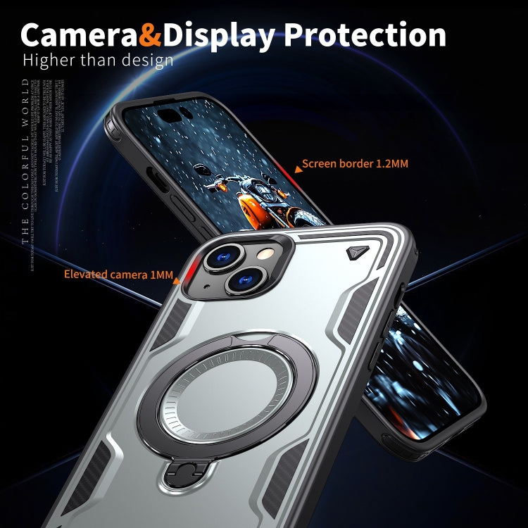 For iPhone 15 PC Hybrid TPU Armor MagSafe Ring Holder Phone Case