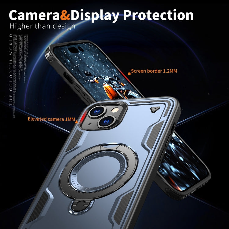 For iPhone 15 PC Hybrid TPU Armor MagSafe Ring Holder Phone Case