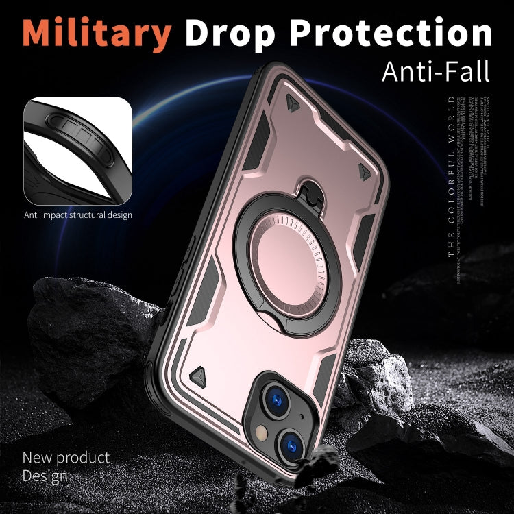 For iPhone 15 PC Hybrid TPU Armor MagSafe Ring Holder Phone Case