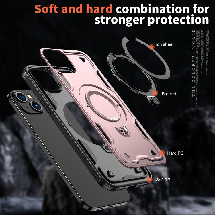 For iPhone 15 PC Hybrid TPU Armor MagSafe Ring Holder Phone Case