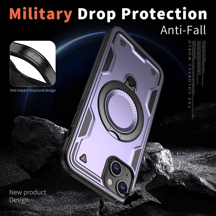 For iPhone 15 PC Hybrid TPU Armor MagSafe Ring Holder Phone Case