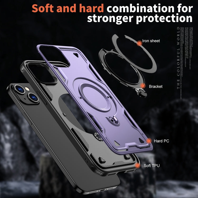 For iPhone 15 PC Hybrid TPU Armor MagSafe Ring Holder Phone Case