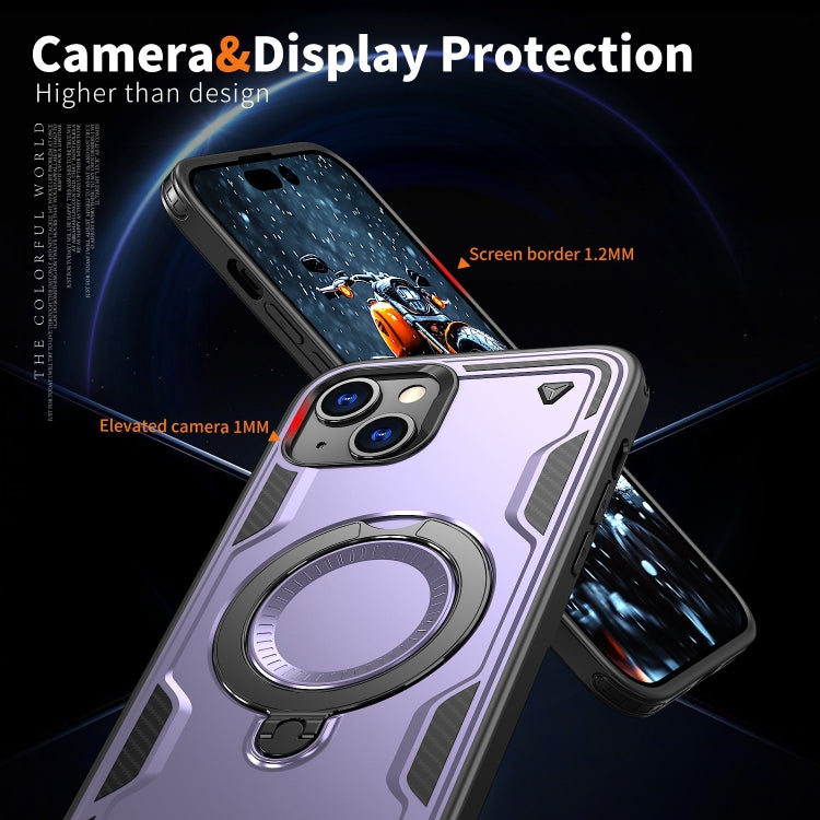 For iPhone 15 PC Hybrid TPU Armor MagSafe Ring Holder Phone Case
