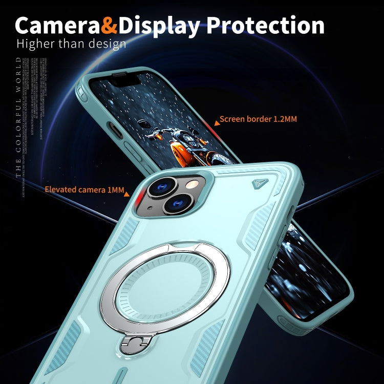 For iPhone 14 Plus PC Hybrid TPU Armor MagSafe Ring Holder Phone Case
