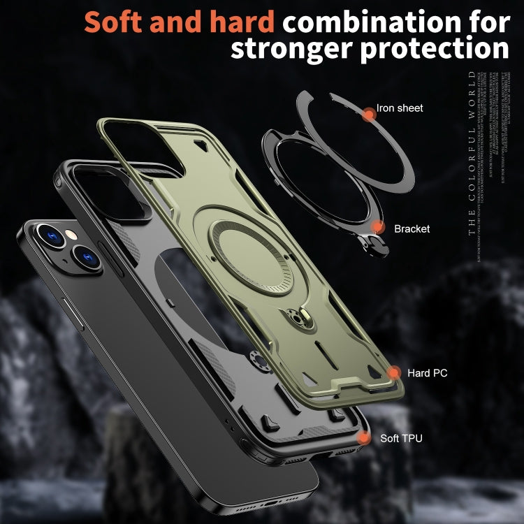 For iPhone 14 Plus PC Hybrid TPU Armor MagSafe Ring Holder Phone Case