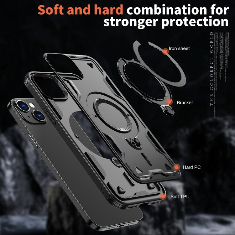 For iPhone 14 Plus PC Hybrid TPU Armor MagSafe Ring Holder Phone Case