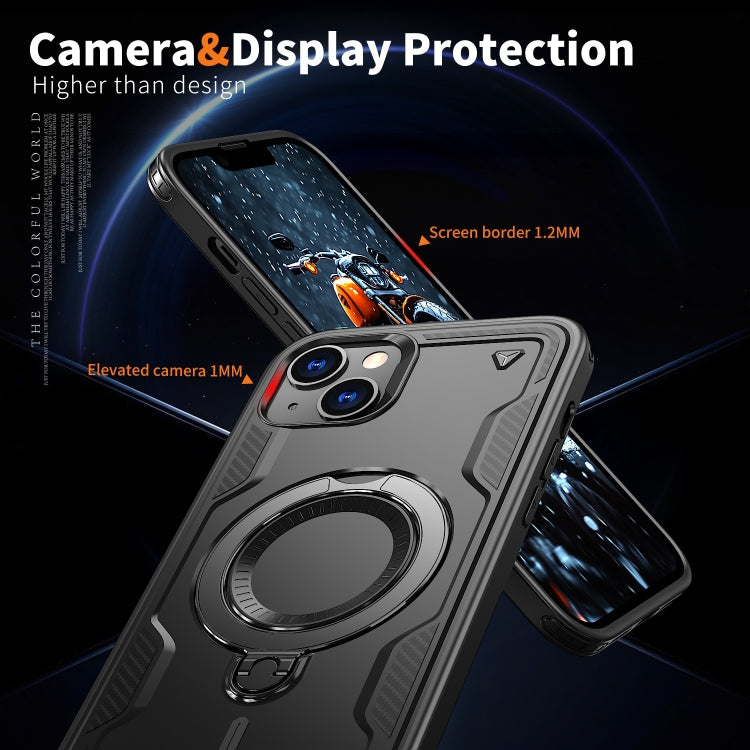 For iPhone 14 Plus PC Hybrid TPU Armor MagSafe Ring Holder Phone Case