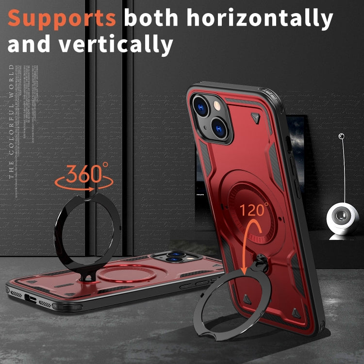 For iPhone 14 Plus PC Hybrid TPU Armor MagSafe Ring Holder Phone Case