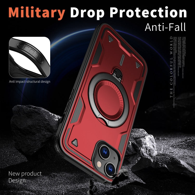 For iPhone 14 Plus PC Hybrid TPU Armor MagSafe Ring Holder Phone Case
