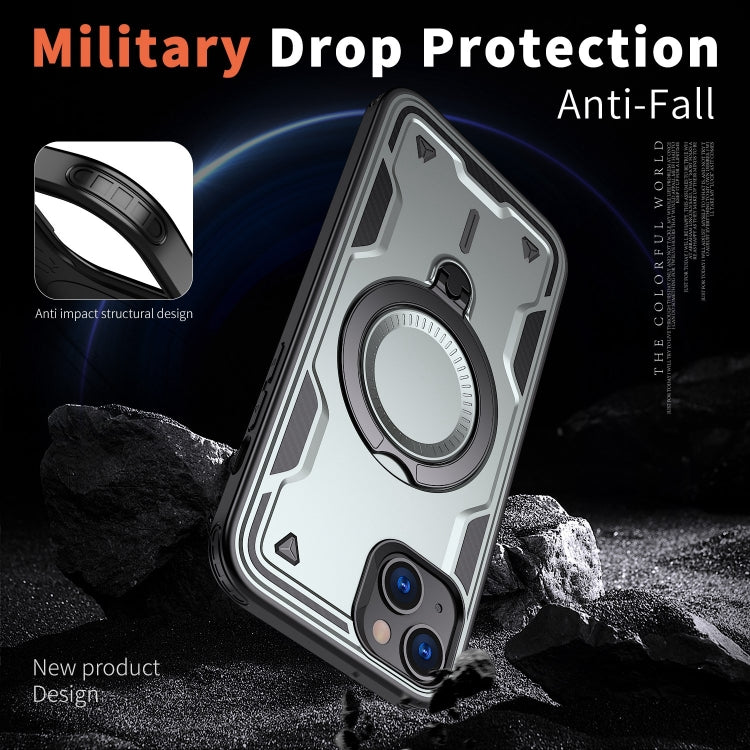 For iPhone 14 Plus PC Hybrid TPU Armor MagSafe Ring Holder Phone Case