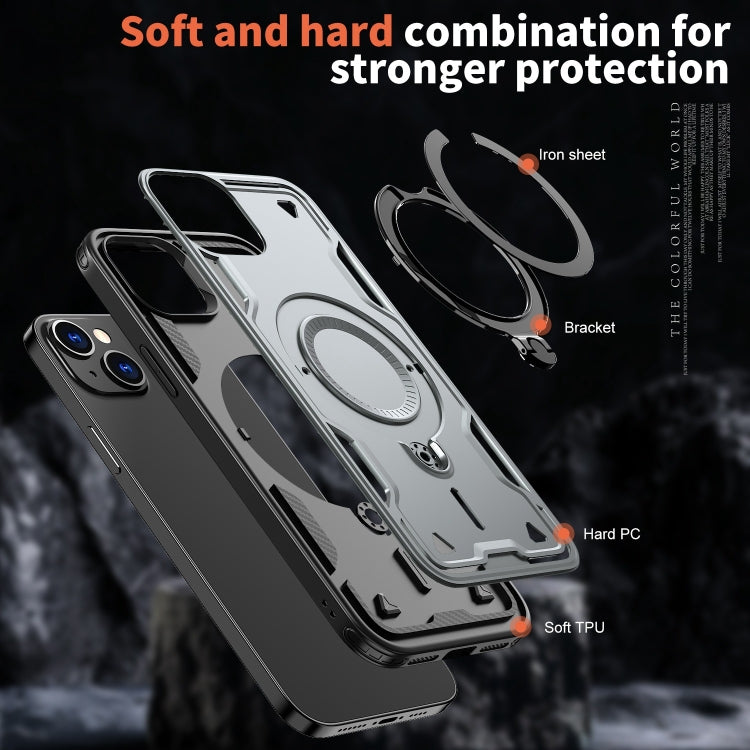 For iPhone 14 Plus PC Hybrid TPU Armor MagSafe Ring Holder Phone Case