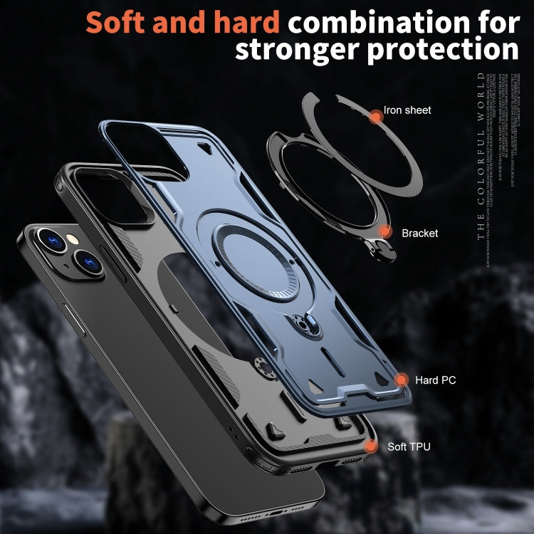 For iPhone 14 Plus PC Hybrid TPU Armor MagSafe Ring Holder Phone Case