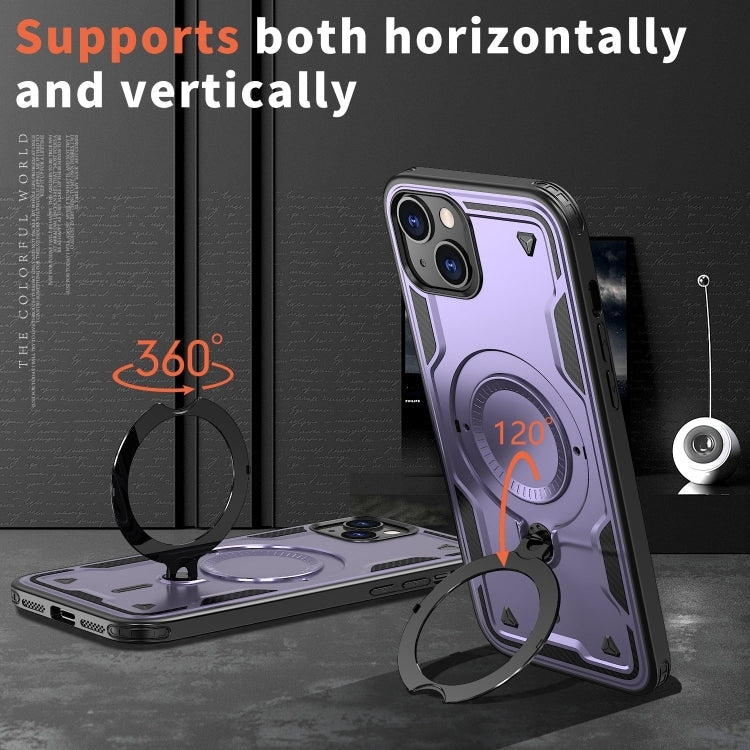 For iPhone 14 Plus PC Hybrid TPU Armor MagSafe Ring Holder Phone Case