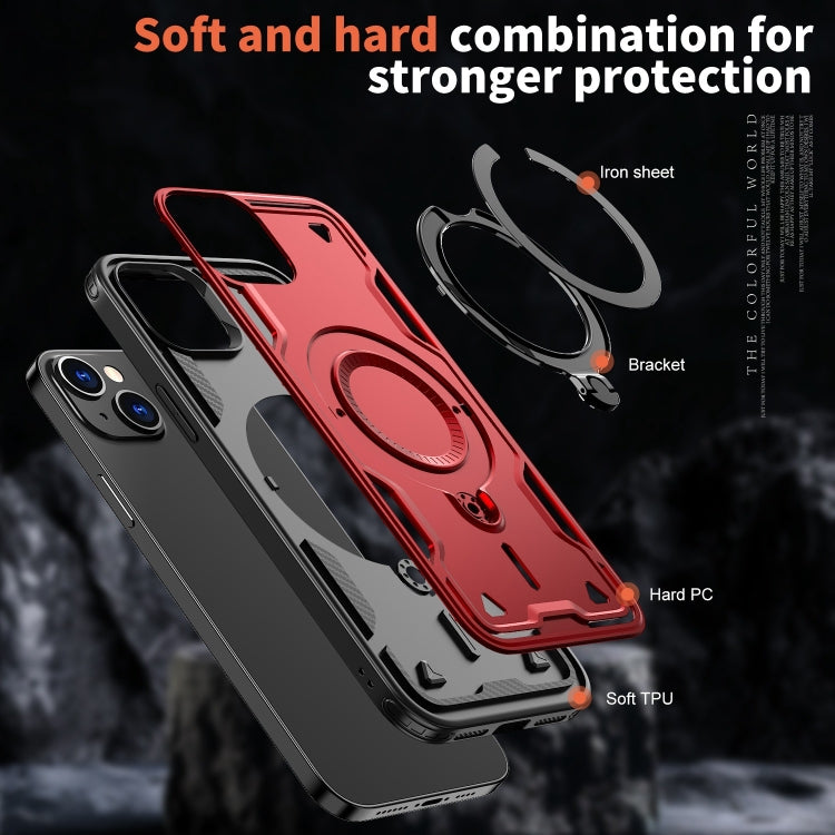 For iPhone 14 PC Hybrid TPU Armor MagSafe Ring Holder Phone Case