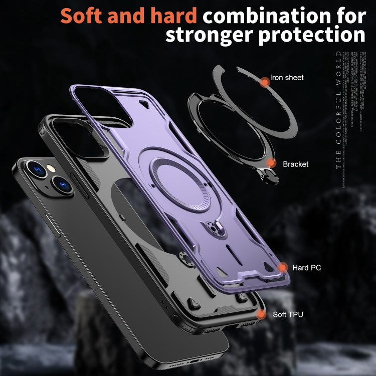 For iPhone 14 PC Hybrid TPU Armor MagSafe Ring Holder Phone Case