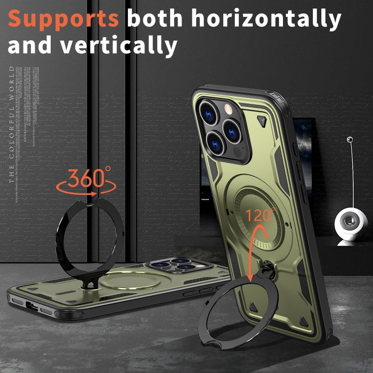 For iPhone 14 Pro Max PC Hybrid TPU Armor MagSafe Ring Holder Phone Case
