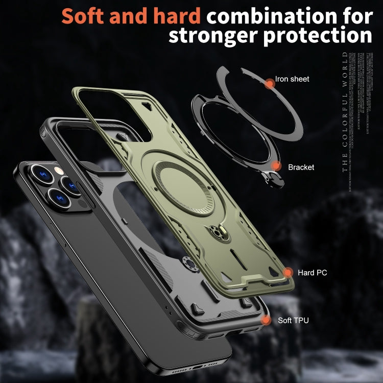 For iPhone 14 Pro Max PC Hybrid TPU Armor MagSafe Ring Holder Phone Case