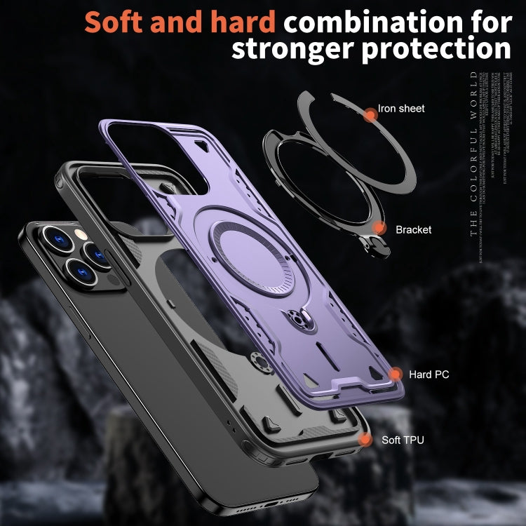 For iPhone 14 Pro Max PC Hybrid TPU Armor MagSafe Ring Holder Phone Case