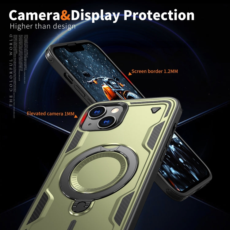 For iPhone 13 PC Hybrid TPU Armor MagSafe Ring Holder Phone Case