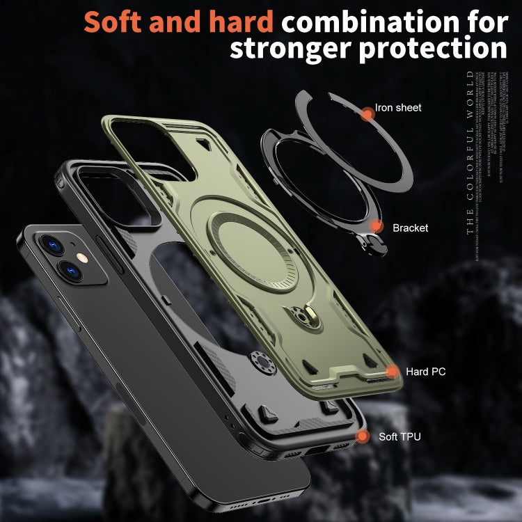 For iPhone 12 PC Hybrid TPU Armor MagSafe Ring Holder Phone Case