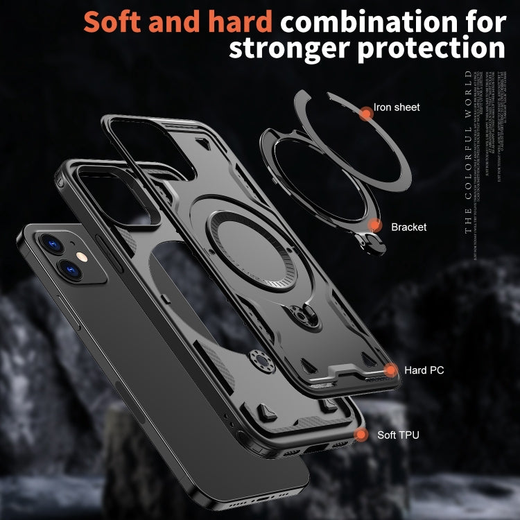 For iPhone 12 PC Hybrid TPU Armor MagSafe Ring Holder Phone Case