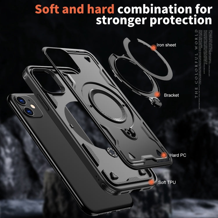 For iPhone 11 PC Hybrid TPU Armor MagSafe Ring Holder Phone Case