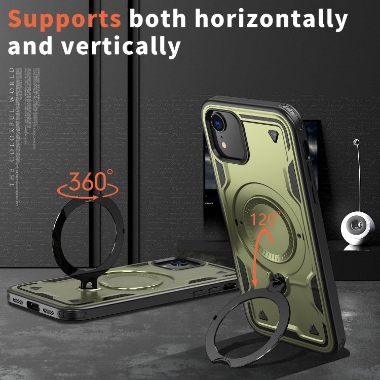 For iPhone XR PC Hybrid TPU Armor MagSafe Ring Holder Phone Case