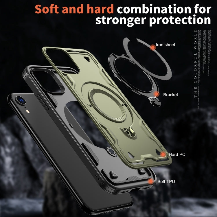 For iPhone XR PC Hybrid TPU Armor MagSafe Ring Holder Phone Case