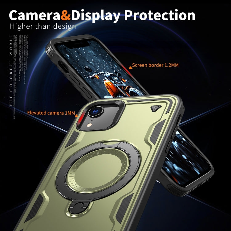 For iPhone XR PC Hybrid TPU Armor MagSafe Ring Holder Phone Case