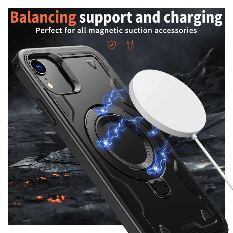 For iPhone XR PC Hybrid TPU Armor MagSafe Ring Holder Phone Case