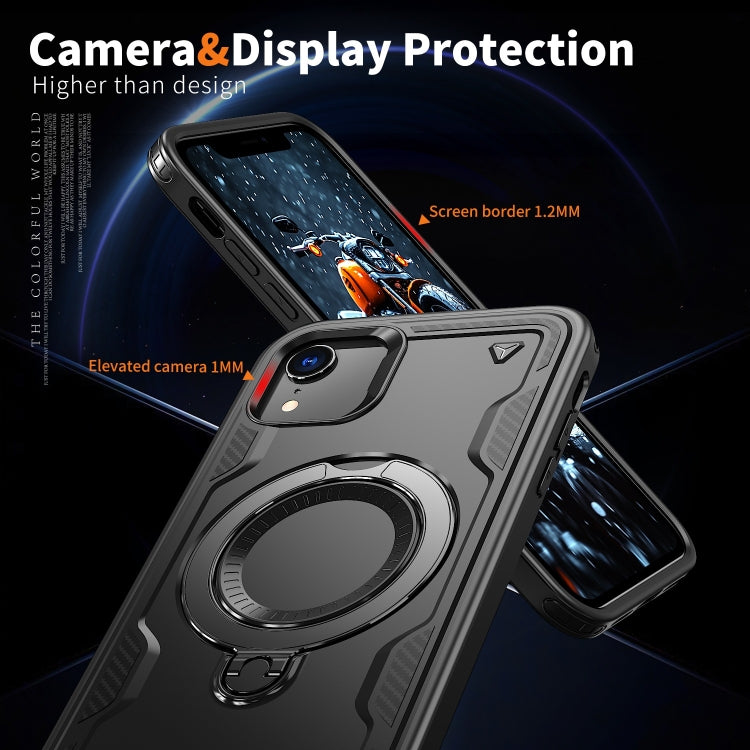 For iPhone XR PC Hybrid TPU Armor MagSafe Ring Holder Phone Case