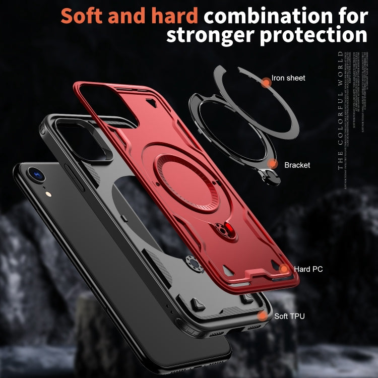 For iPhone XR PC Hybrid TPU Armor MagSafe Ring Holder Phone Case
