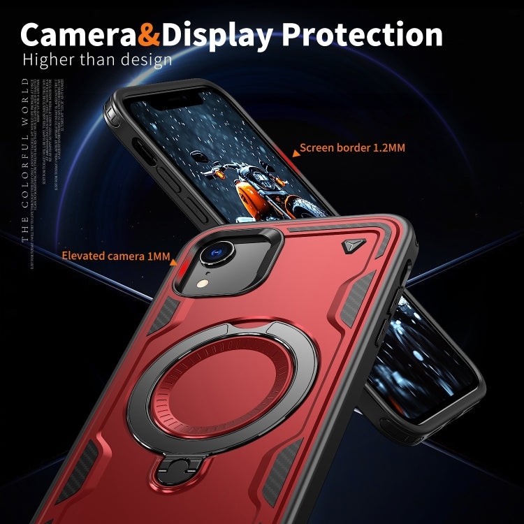 For iPhone XR PC Hybrid TPU Armor MagSafe Ring Holder Phone Case