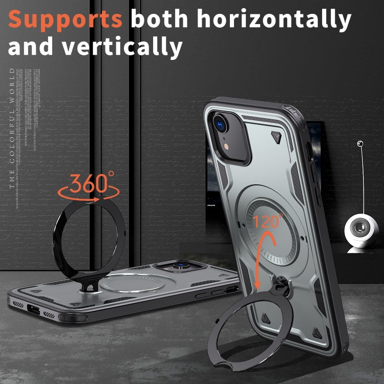 For iPhone XR PC Hybrid TPU Armor MagSafe Ring Holder Phone Case