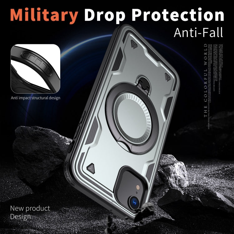 For iPhone XR PC Hybrid TPU Armor MagSafe Ring Holder Phone Case