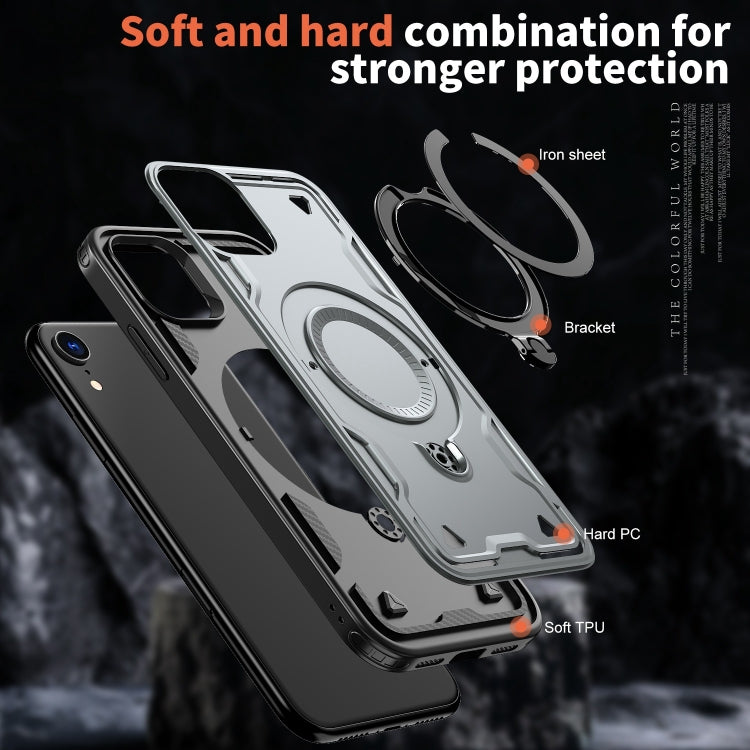 For iPhone XR PC Hybrid TPU Armor MagSafe Ring Holder Phone Case