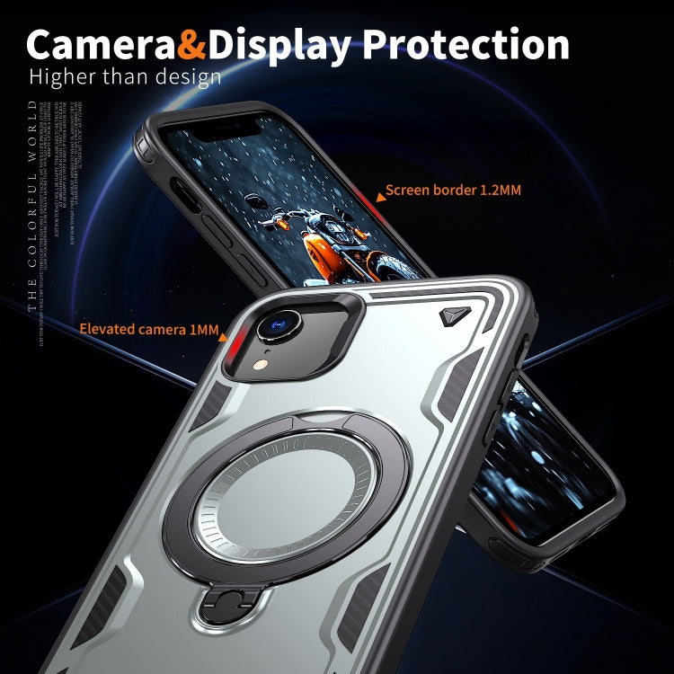 For iPhone XR PC Hybrid TPU Armor MagSafe Ring Holder Phone Case