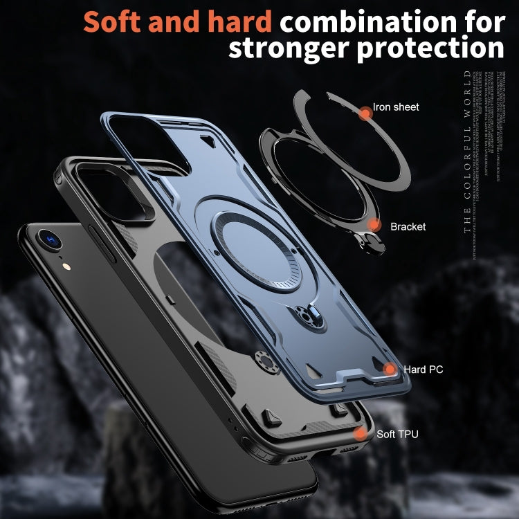 For iPhone XR PC Hybrid TPU Armor MagSafe Ring Holder Phone Case