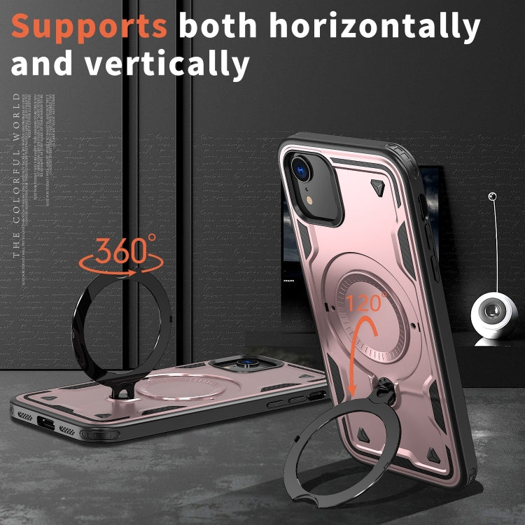 For iPhone XR PC Hybrid TPU Armor MagSafe Ring Holder Phone Case