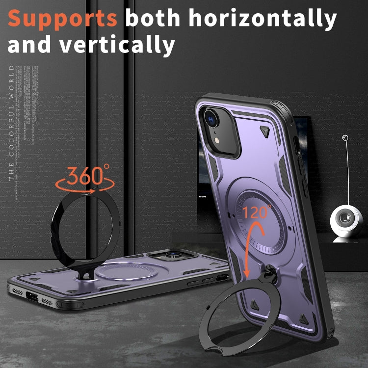 For iPhone XR PC Hybrid TPU Armor MagSafe Ring Holder Phone Case