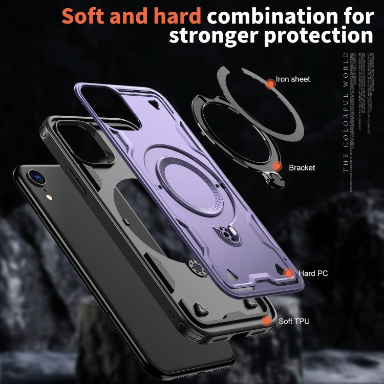 For iPhone XR PC Hybrid TPU Armor MagSafe Ring Holder Phone Case