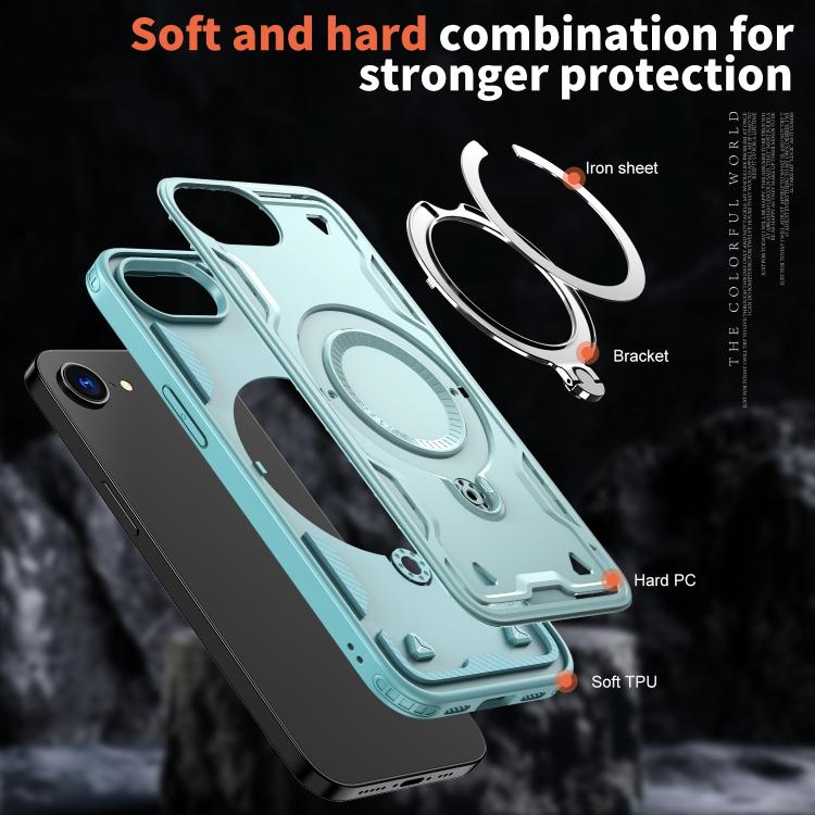 For iPhone 17e / 16e PC Hybrid TPU Armor MagSafe Ring Holder Phone Case