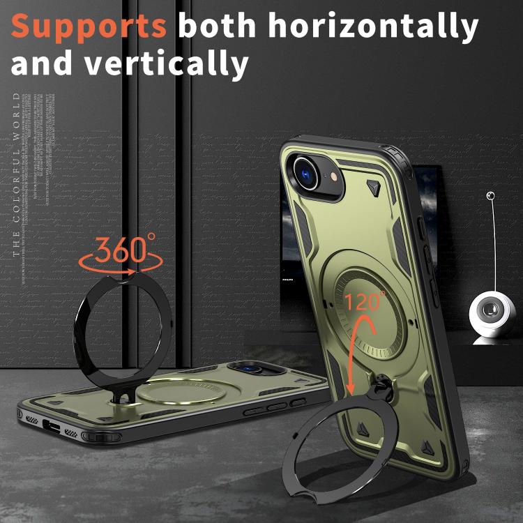For iPhone 17e / 16e PC Hybrid TPU Armor MagSafe Ring Holder Phone Case